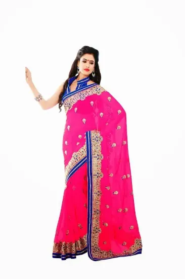 Picture of indian designer pink zari border bollywood style sari g