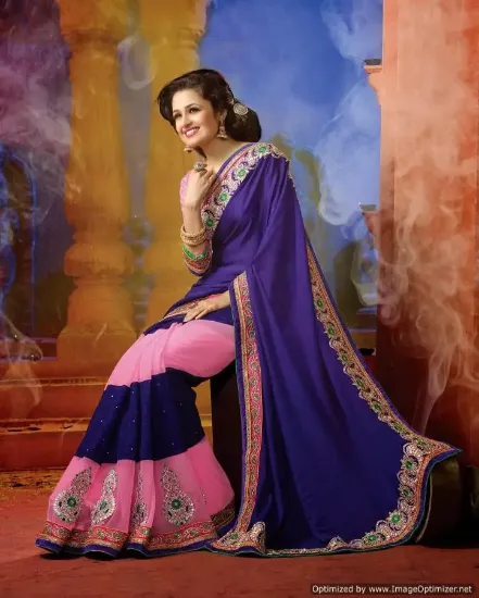 Picture of indian designer pinkembroidered border bollywood sari g