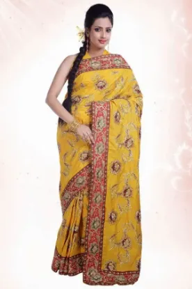 Picture of indian designer saree pink border work floral partywar,