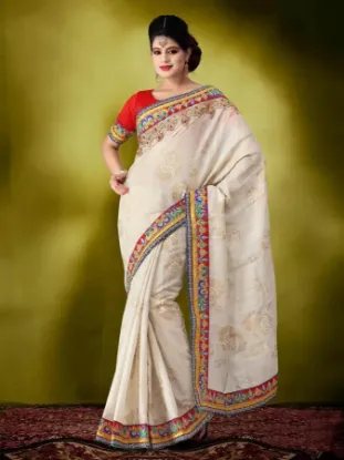 Picture of indian designer saree pink border work floral partyware