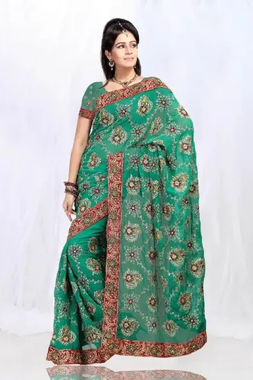 Picture of indian designer sari beautiful foil mirror saree a ,e12