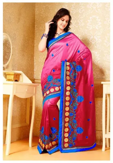 Picture of indian designer sari black plane border work ethnicwar,