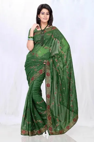 Picture of indian designer sari black plane border work with fancy