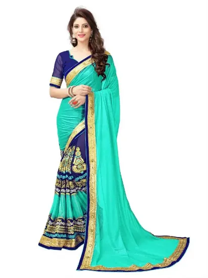 Picture of indian designer sari bollywood style party wear blue & 