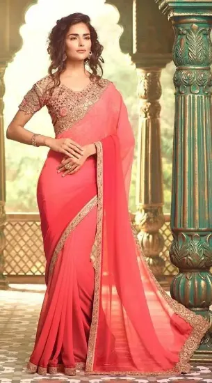 Picture of indian designer sari bollywood style red party wear et,