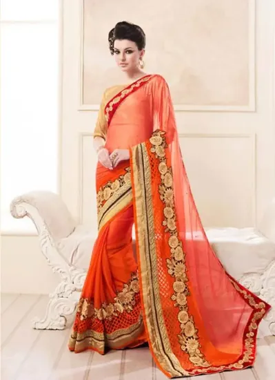 Picture of indian designer sari ethnic party wear beautiful saree,