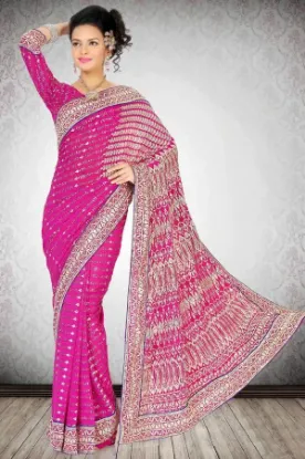 Picture of indian designer sari fancy border work ethnic culture d