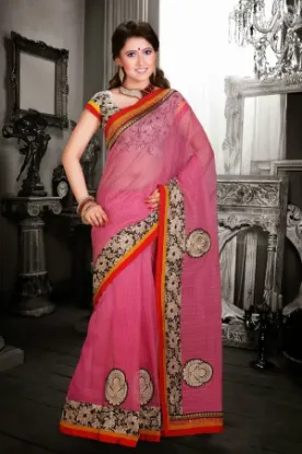 Picture of indian designer sari floral border work beautiful sare,