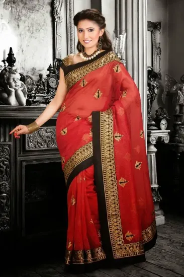 Picture of indian designer sari gamthi work designer ethnic saree,