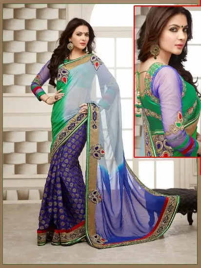 Picture of indian designer sari georgette beautiful ethnic saee n,