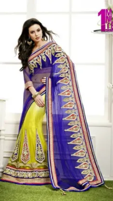 Picture of indian designer sari green designer floral bhagalpurip,