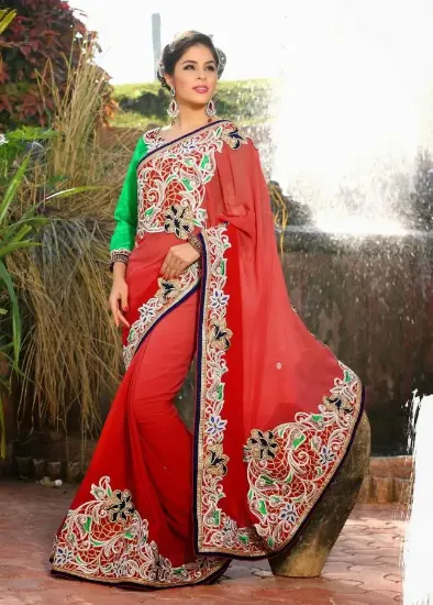 Picture of indian designer sari green designer floral bhagalpuripr