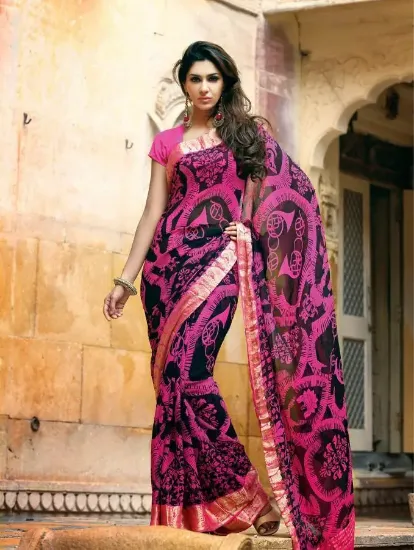 Picture of indian designer sari green silk jacquard beautiful form