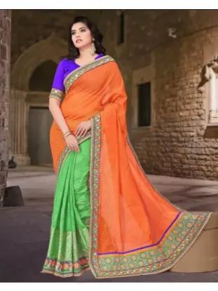 Picture of indian designer sari heavy work ethnic culture saree ,e