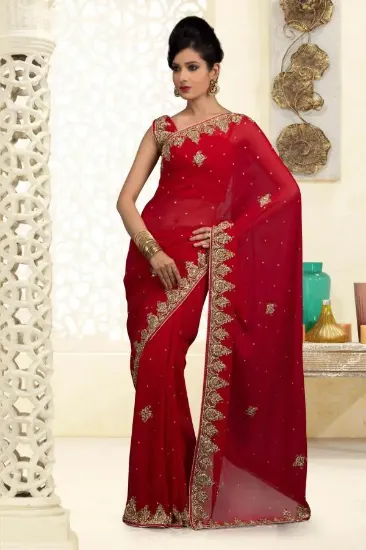 Picture of indian designer sari magenta designer partyware fancy p