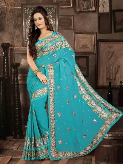 Picture of indian designer sari partyware ethnic bollywood saree ,