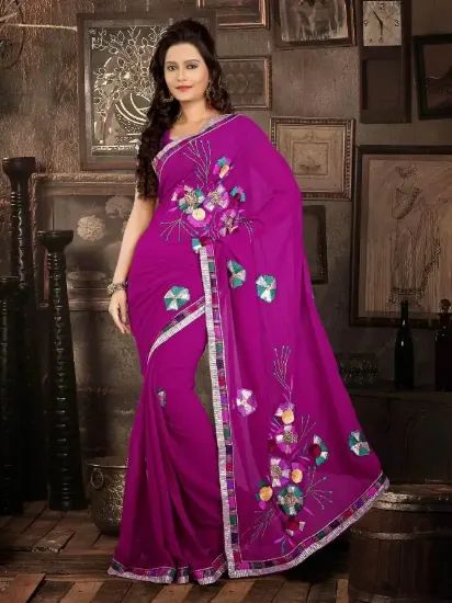 Picture of indian designer sari peach colour fancy border and net 