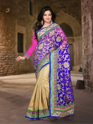 Picture of indian designer sari pink & blue stylist ethnic cultura