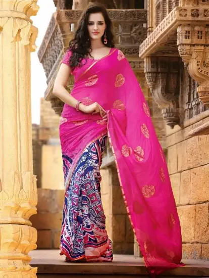 Picture of indian designer sari pink and beige georgette border wo