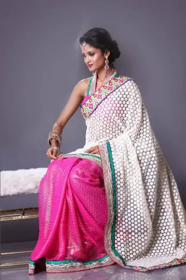 Picture of indian designer sari pink pure silk designer partyware,