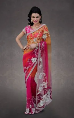 Picture of indian designer sari purple silk jacquard traditional ,