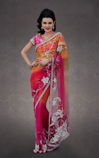 Picture of indian designer sari purple silk jacquard traditional ,