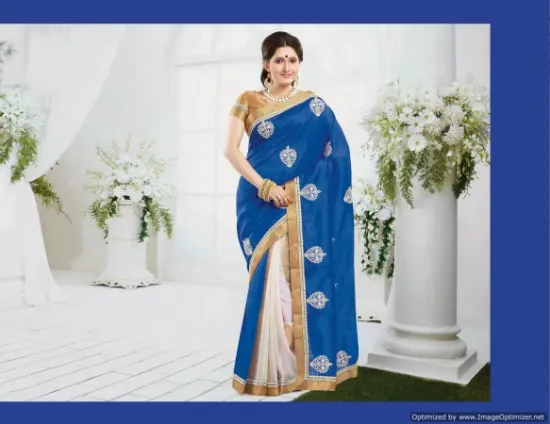 Picture of indian designer sari tri colour designer beautiful par,