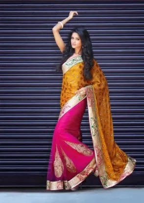 Picture of indian eligent poly cotton pink saree traditional part,