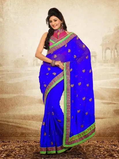 Picture of indian eligent poly cotton saree purple women party wea