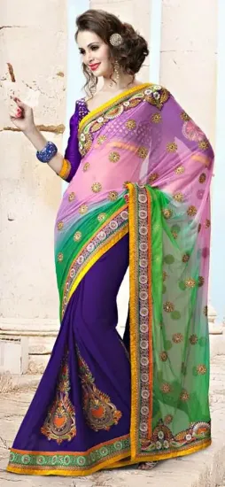 Picture of indian eligent poly cotton saree traditional party wea,