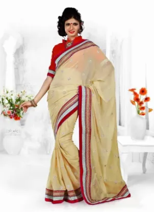 Picture of indian eligent poly cotton turquoise saree women festiv