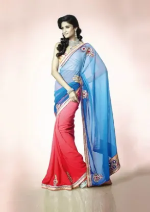 Picture of indian eligent women poly cotton pink saree occasion w,