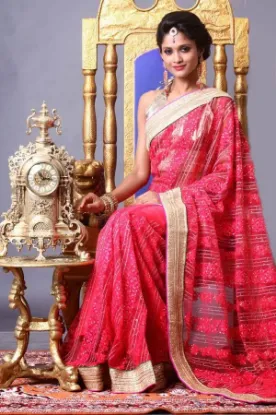 Picture of indian eligent women poly cotton red saree festival we,