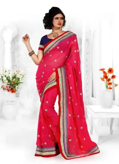 Picture of indian embellish poly cotton saree maroon women party w