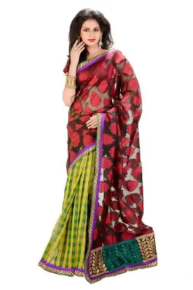 Picture of indian embroidered sari party wear silk blend dress eth