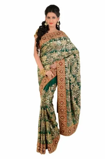 Picture of indian ethnic handmade orange paisley printed saree pur