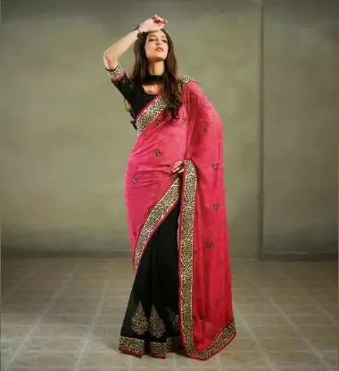 Picture of indian ethnic handmade pink sari pure silk floral print