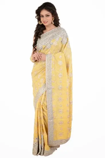 Picture of indian ethnic handmade saree pure cotton white leaf pri