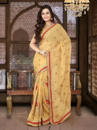 Picture of indian ethnic handmade saree pure silk beige abstract p