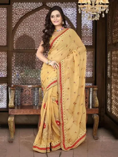 Picture of indian ethnic handmade saree pure silk beige abstract p