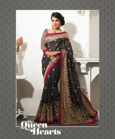 Picture of indian ethnic handmade saree pure silk brown printed sa