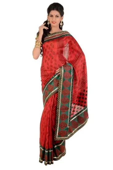 Picture of indian ethnic handmade saree pure silk floral orange pr