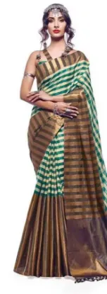 Picture of indian ethnic handmade saree pure silk green abstract p