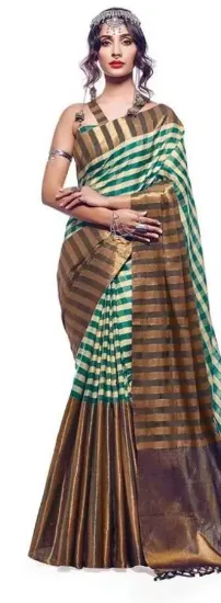 Picture of indian ethnic handmade saree pure silk green abstract p