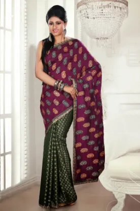 Picture of indian ethnic handmade saree pure silk green polka dot 