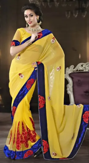 Picture of indian ethnic handmade sari pure silk floral printed be