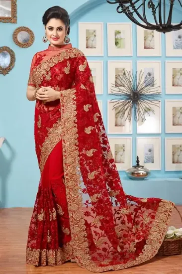 Picture of indian georgette ethnic sari designer heavy border wedd