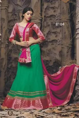 Picture of indian green zari border sari georgette designer embroi