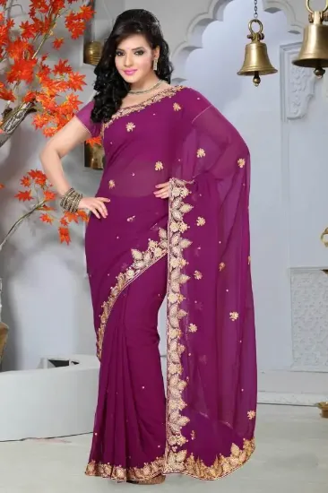 Picture of indian handmade 100% silk brown floral printed saree et