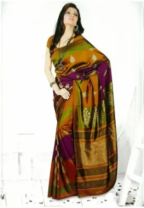 Picture of indian handmade art silk saree brown sarong batik print